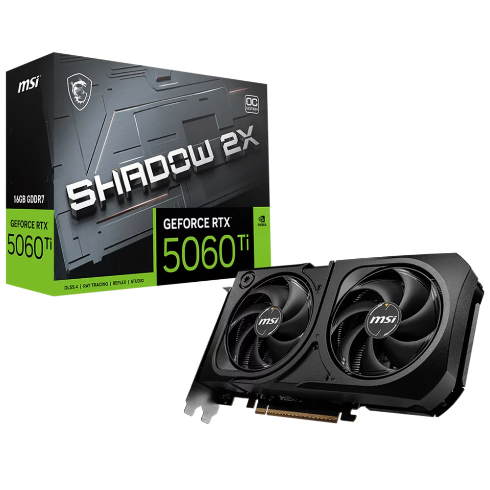 Видеокарта MSI RTX5060Ti SHADOW 2X OC PLUS 16GB GDDR7 128bit 3xDP HDMI 2FAN RTL (RTX 5060 TI 16G SHADOW 2X OC PLUS)