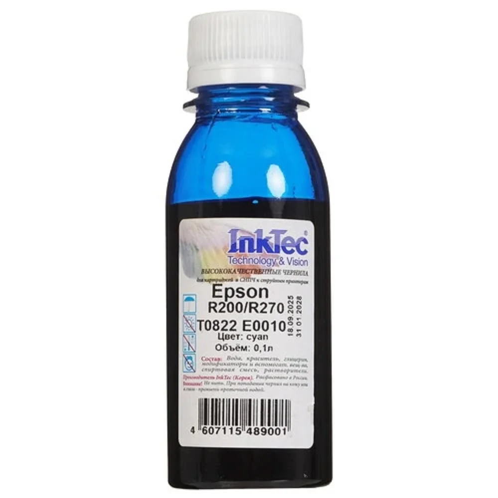 Чернила InkTec (E0010) для Epson R200/R270 (T0822), C, 0,1 л. (1507060111U)