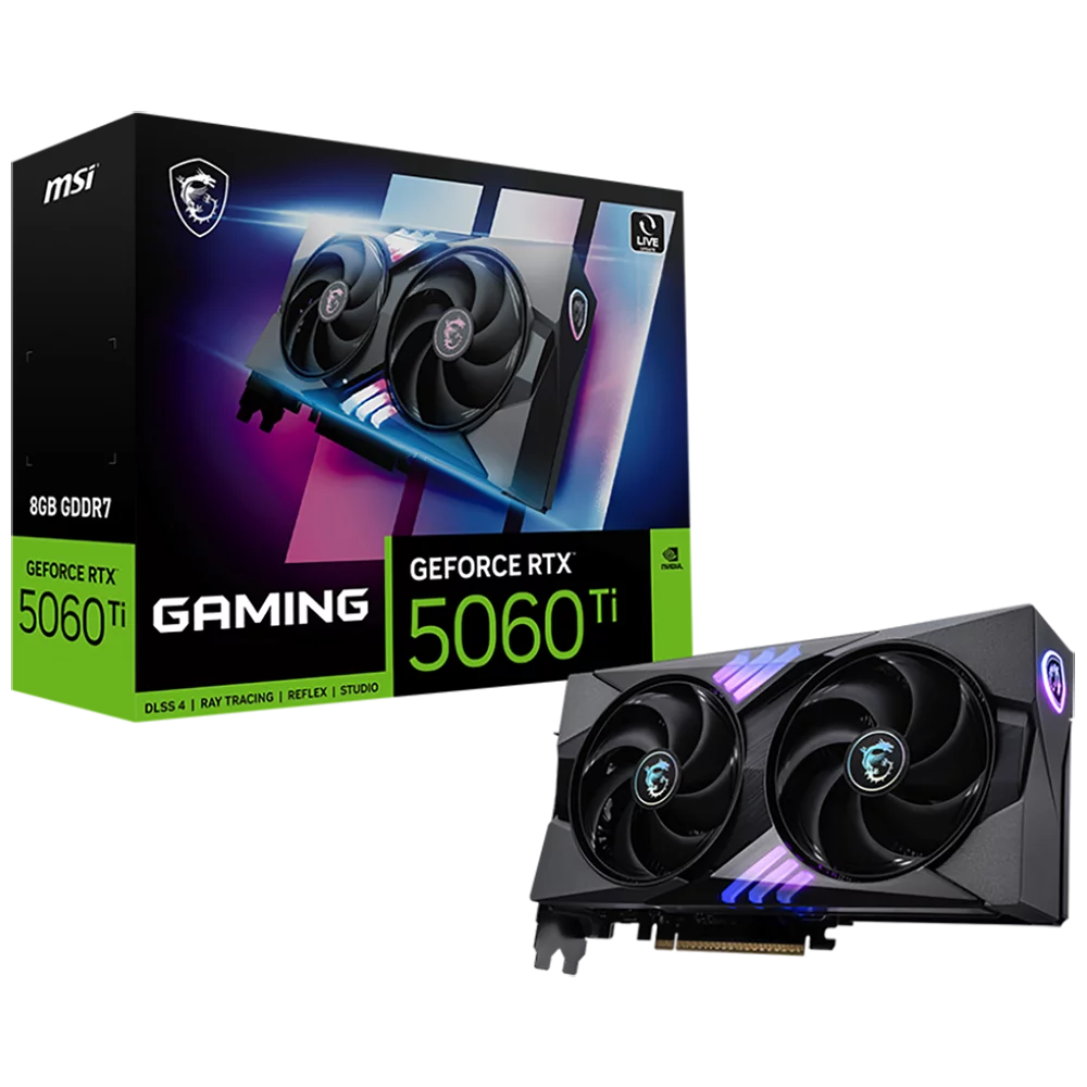 Видеокарта MSI PCI-E 5.0 RTX 5060TI 8G GAMING NVIDIA GeForce RTX 5060TI 8Gb 128bit GDDR7 2572/28000 HDMIx1 DPx3 HDCP Ret (RTX 5060 TI 8G GAMING)