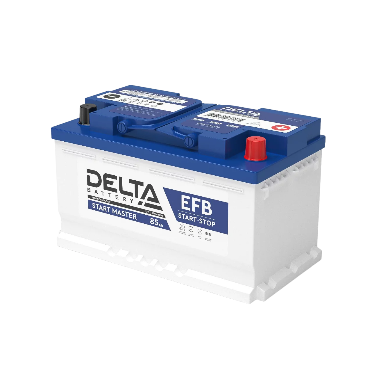 Аккумуляторная батарея для автомобилей/ DELTA серия START MASTER, DELTA START MASTER 85 Ah EFB, напряжение 12В, емкость 85 Ач (разряд 20 часов; 10.5В), пусковой ток: 820А, полярность обратная ( - +),