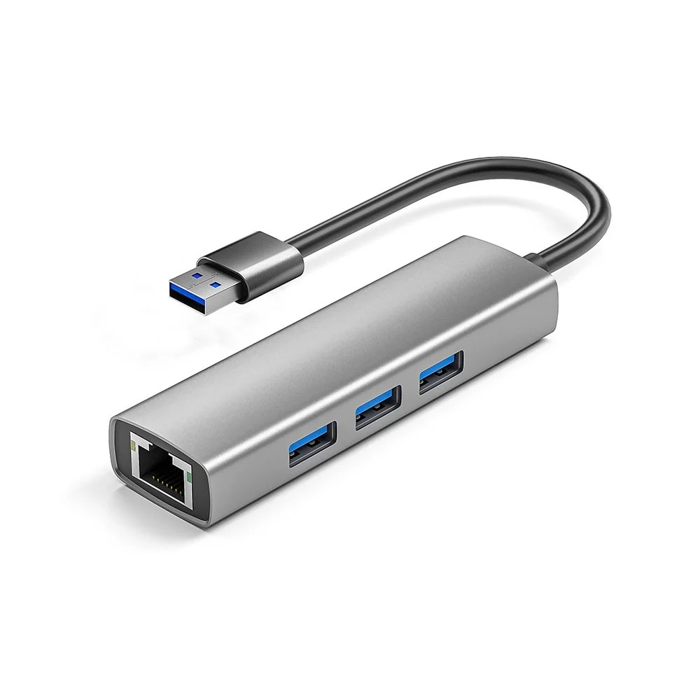 ORIENT JK-340N, разветвитель-сетевая карта USB 3.2 Gen1 (5 Гбит/ c), порты: 3xUSB-A + RJ45 Gigabit Ethernet, RTL8153, 100/ 1000 Мбит/ с, кабель USB Type-A, алюминиевый корпус, серебристый (33308)