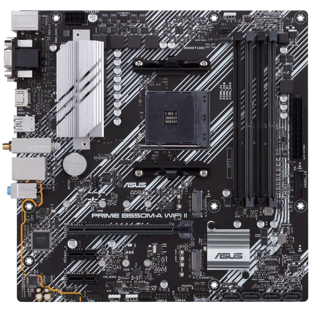 Материнская плата ASUS PRIME B550M-A WIFI II, AM4, AMD B550, 4xDDR4-3200 МГц, 1xPCI-Ex16, 2xM.2, Micro-ATX (90MB19X0-M0EAY0)