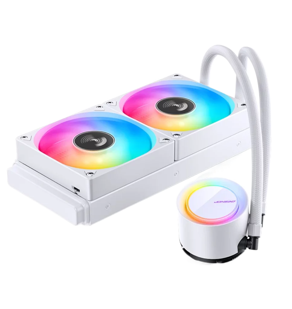 Система жидкостного охлаждения/ Water Cooling System JONSBO TG-240 White (260W, 240mm, White, ARGB/ Fans: 2x120mm, 66.19CFM, 35.4dBA, 1800RPM/ Pump height 72mm, 30dBA, 2400RPM, Rad thickness 27mm/ S: 1700, 1200, 115X, AM5, AM4)