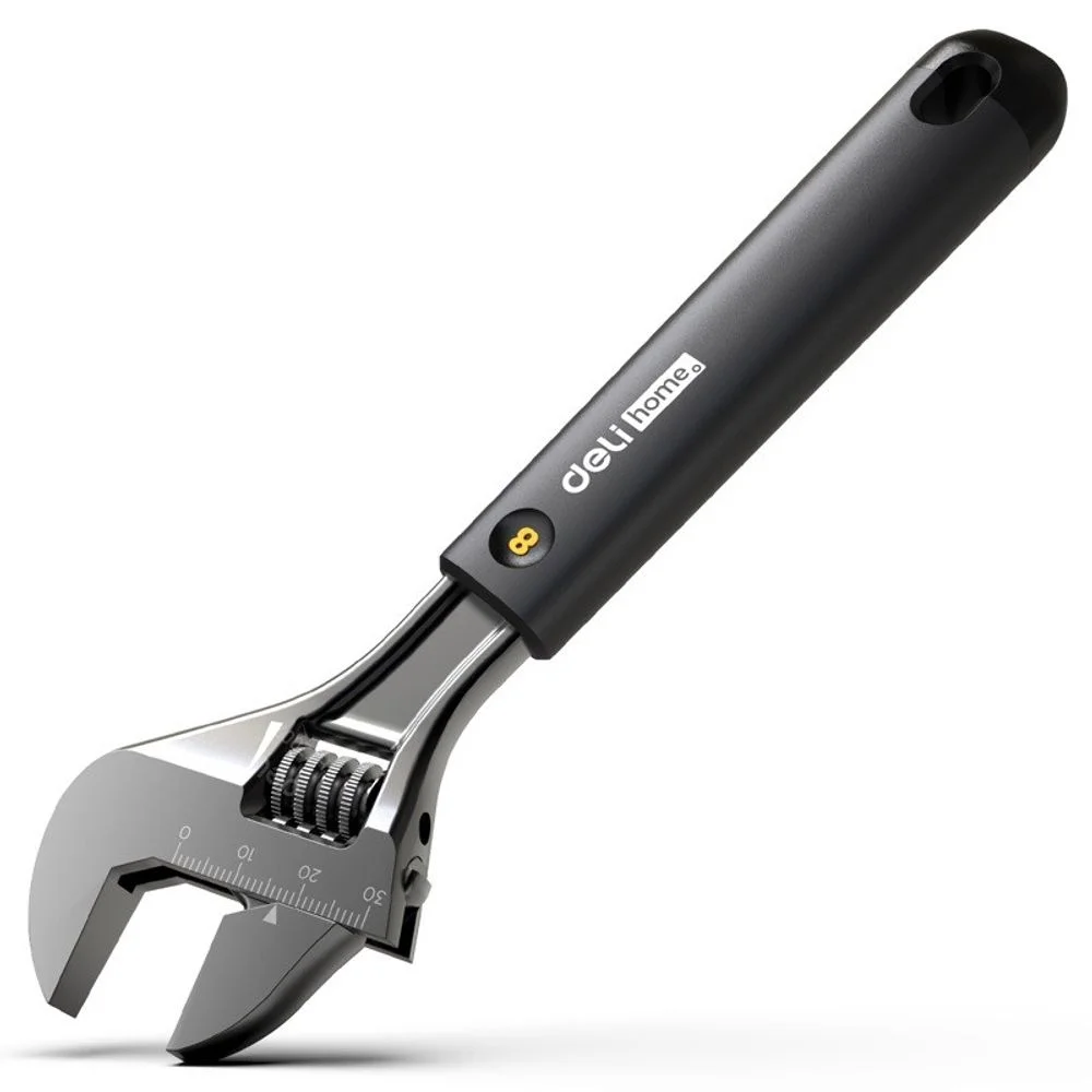 Разводной ключ "Home Series Black" Deli HT1508 200мм, эксклюзивный дизайн, рукоятка из высококачественного софттач пластика Bad Pack (HT1508||BP)