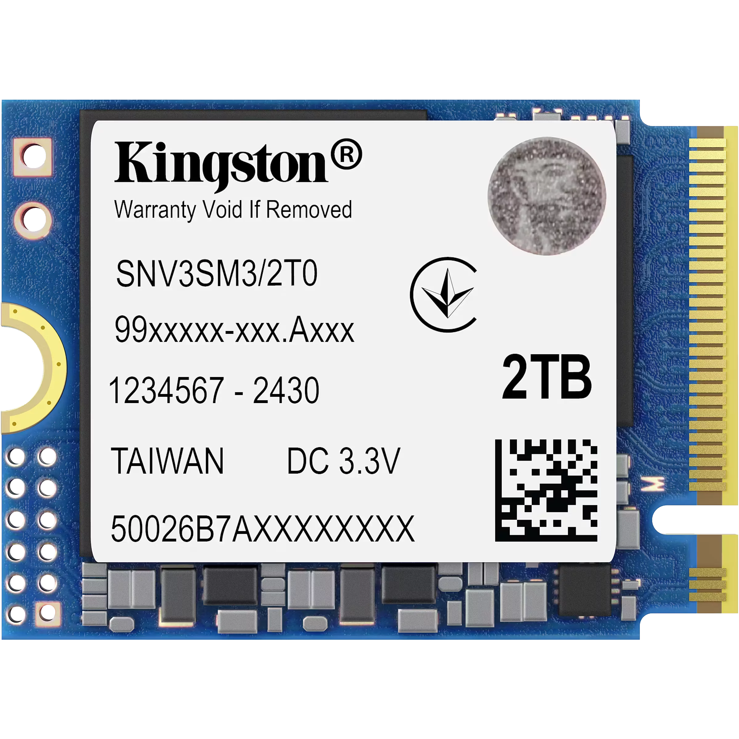 Твердотельный накопитель/ Kingston SSD NV3, 2000GB, M.2(22x30mm), NVMe, PCIe 4.0 x4, 3D TLC, R/W 6000/5000MB/s, TBW 640, DWPD 0.2 (60 мес) (SNV3SM3/2T0)