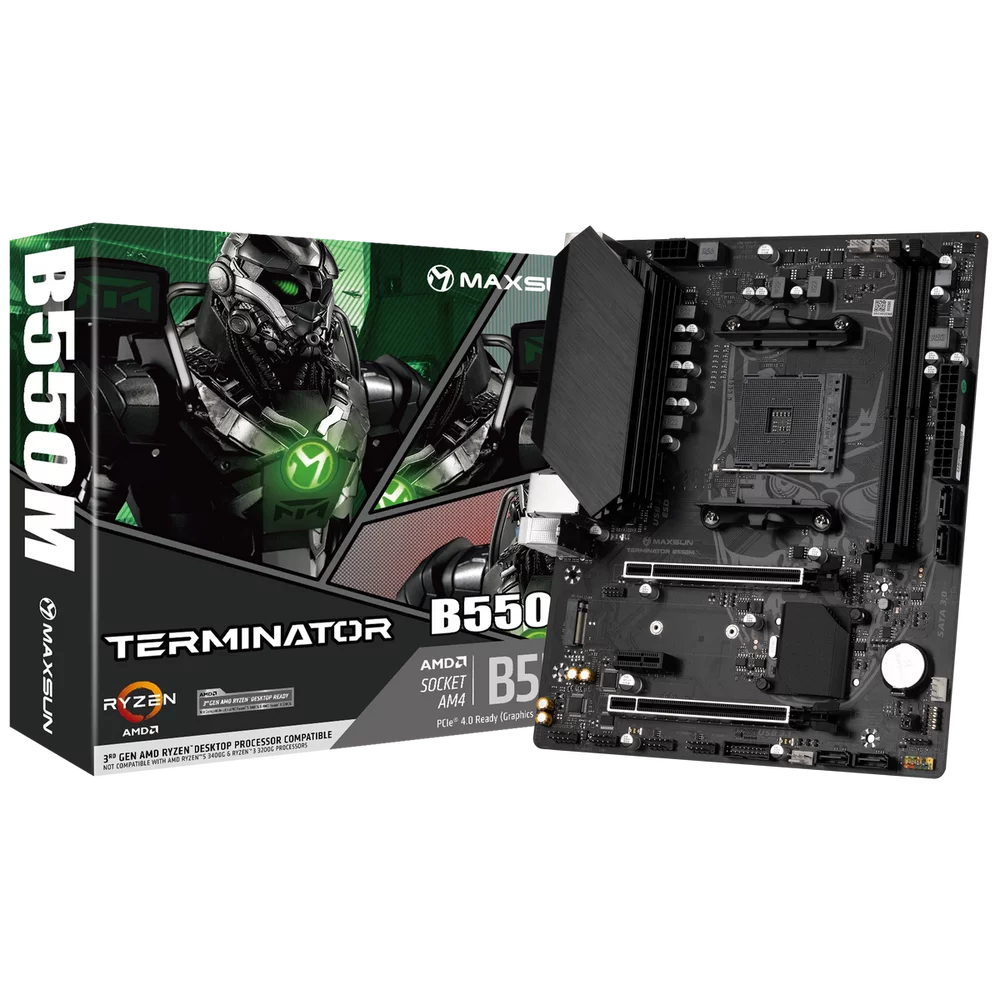 Материнская плата Maxsun MS-Terminator B550M B550, AM4, 2*DDR4, 1*PCIEx16, 1*PCIEx4, 1*PCIEx1, 1*M.2, 4*USB3.2Gen1, 6*USB2.0, 4*SATA3.0, 1G, VGA, HDMI, M-ATX, RTL (6940709669754)