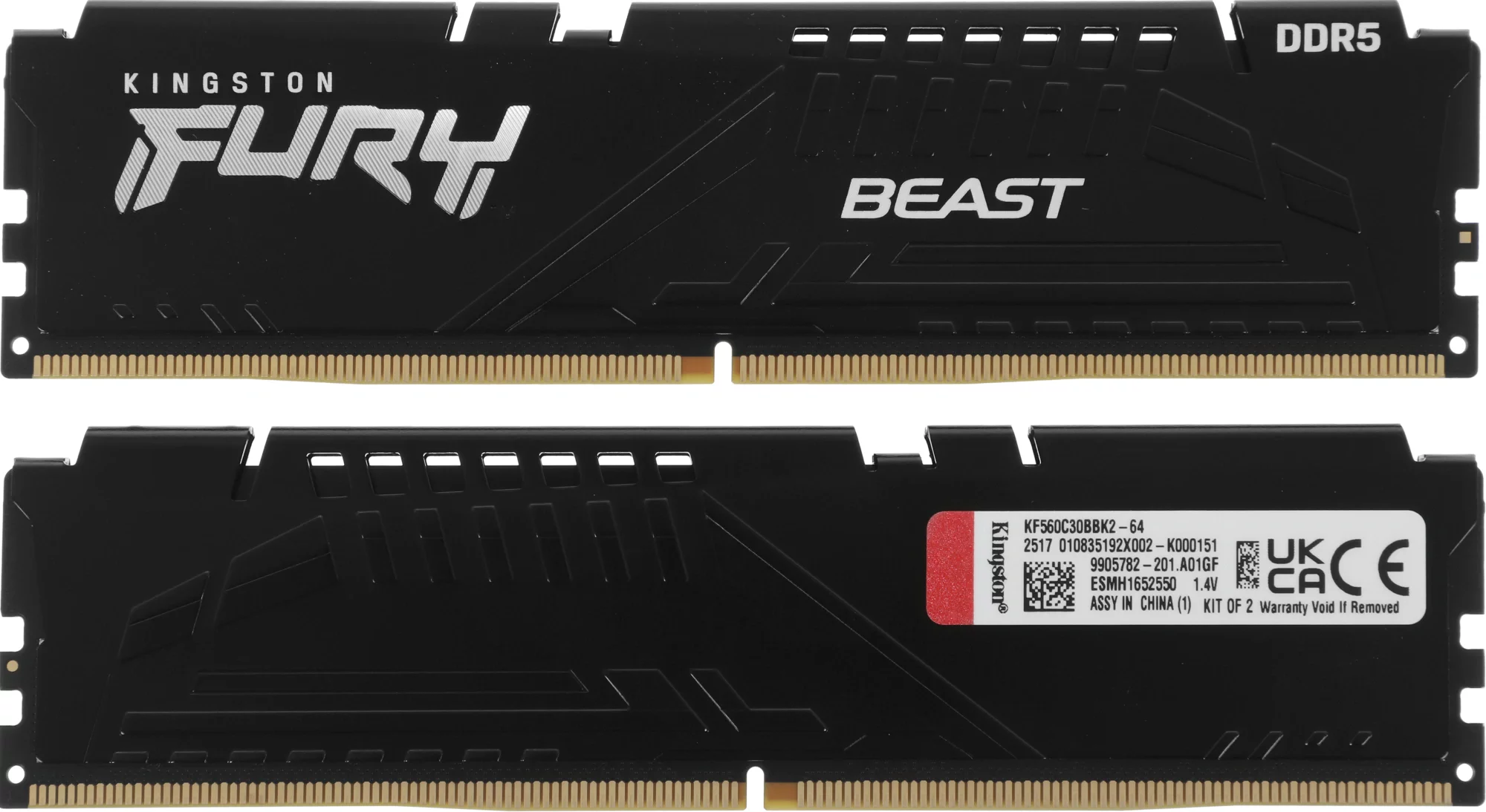 Модуль памяти DDR 5 DIMM 64Gb PC48000, 6000Mhz, Kingston FURY Beast Black XMP CL30 (Kit of 2) (KF560C30BBK2-64)