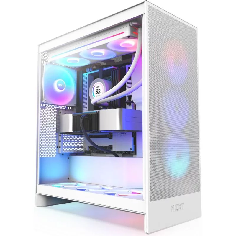 Корпус Компьютер без блока питания/ Case NZXT H7 Flow RGB, Midi-Tower, TG, 3x120mm RGB, 2xUSB-A 3.2 + 1xUSB-C 3.2, E-ATX, ATX, mATX, mITX White (CM-H72FW-R1)
