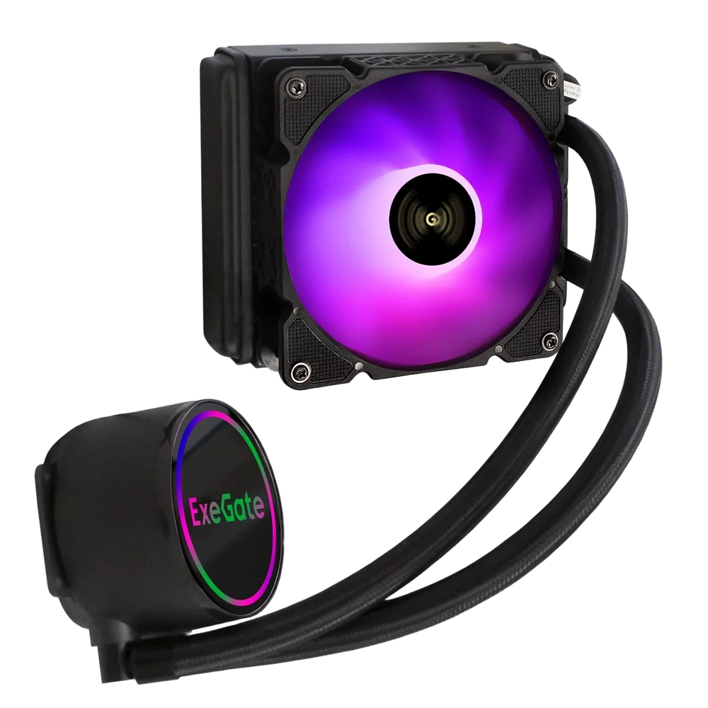 Exegate EX293456RUS Комплект водяного охлаждения ExeGate BlackWater-120.PWM.RGB (RGB подсветка, LGA2066/ 2011/ 1366/ 1150/ 1151/ 1155/ 1156/ 1200/ 1700/ AM4/ FM1/ FM2/ FM2+/ AM2/ AM2+/ AM3/ AM3+, TDP 150W, Fan 120mm,