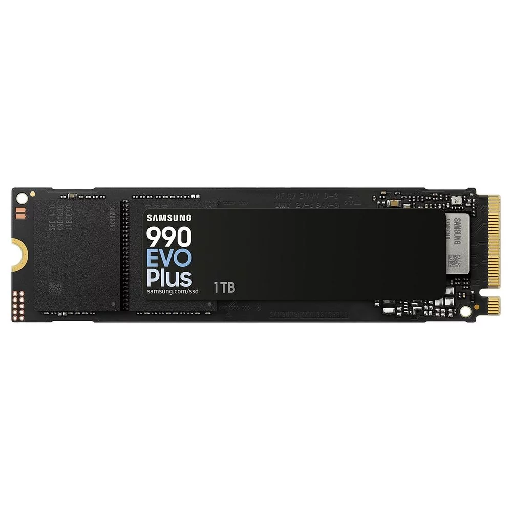 Твердотельные накопители/ Samsung SSD 990 Plus, 1000GB, M.2(22x80mm), NVMe 2.0, NVMe 2.0, PCIe 4.0 x4, V-NAND TLC, R/W 7150/6300MB/s, IOPs 850 000/1 350 000, DRAM buffer 1000MB, TBW 600, DWPD 0.3 (12 мес.) (MZ-V9S1T0BW)
