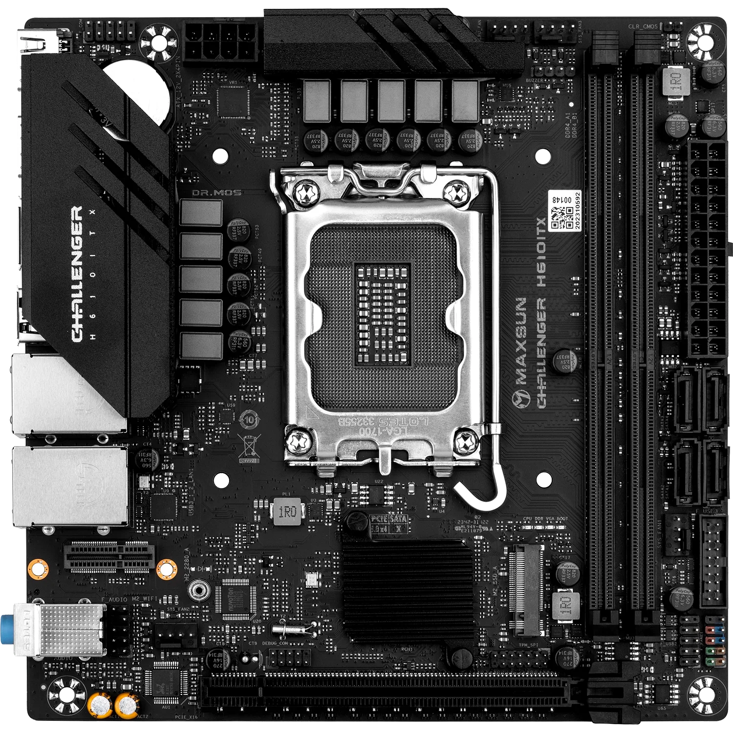 Материнская плата MAXSUN MS-Challenger H610ITX 2Lan V3, LGA1700, H610, 2*DDR4 2*SATA3, M.2, 2*USB 3.2, 3*USB 2.0, 1*PCIEx16, 2*HDMI+DP, mITX