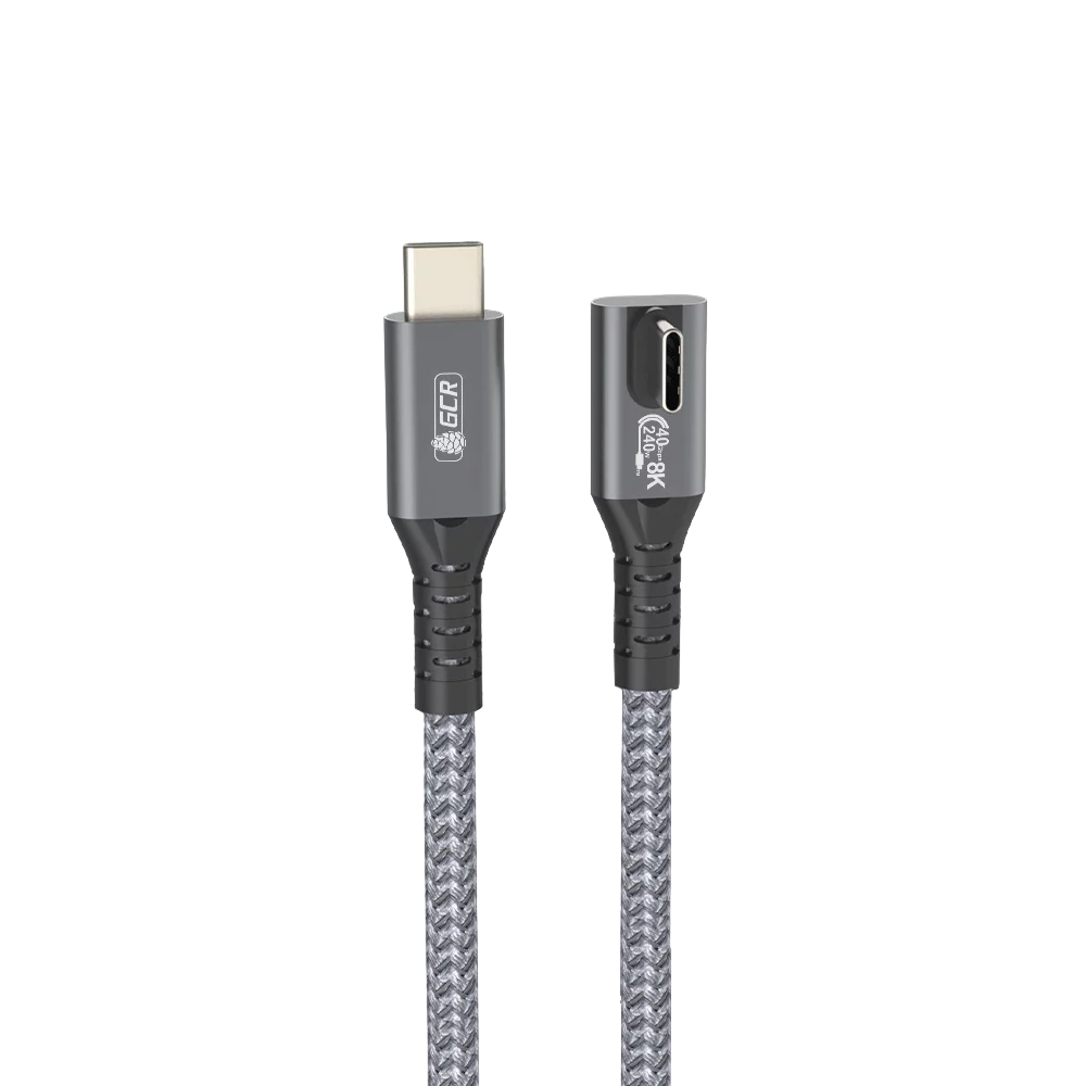 GCR Кабель USB4 Type-C угловой Г-образный, 1.0m, серый, 40Gbps, 240W, 8K60Hz, GCR-57127