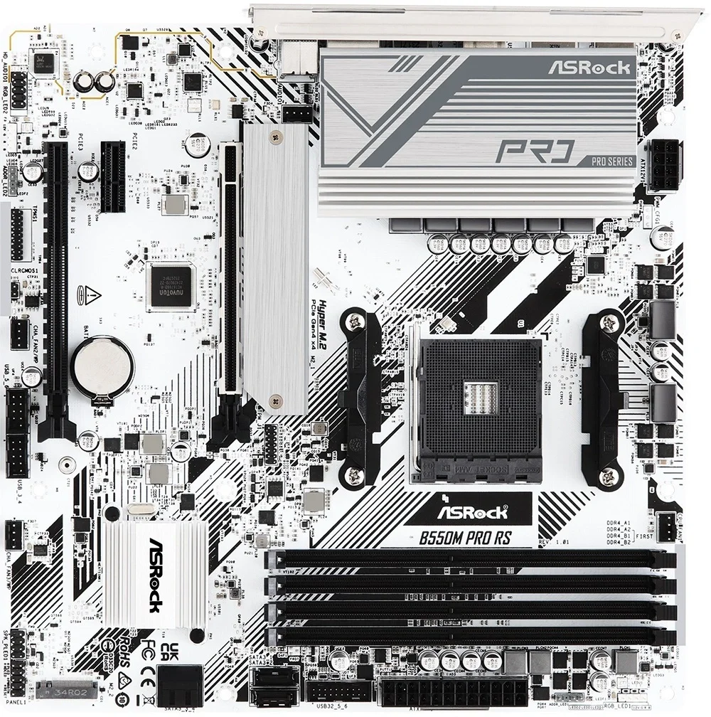 Материнская плата ASROCK B550M PRO RS, AM4, B550, 4*DDR4, 4*SATA, 2*M.2, 4*USB 3.2, 2*USB 2.0, Type-C, 6*PCIx16, 1*PCIx1, 1xM.2 (Key E), HDMI+DP, mATX
