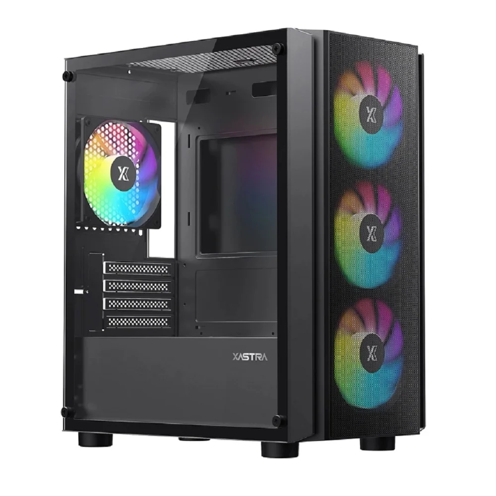 XASTRA Корпус A402M 4FRGB Black mATX/Mesh/full-size TG/4x120mm FRGB fans/ A402M-4FC12F-BK