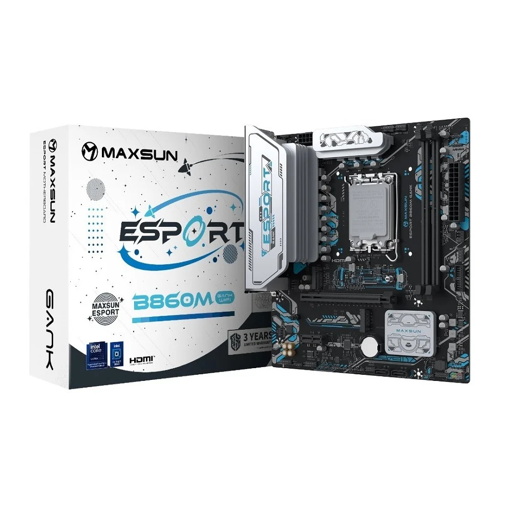 Материнская плата MAXSUN MS-eSport B860M GANK WIFI, LGA1851, B860, 2*DDR5, 2*SATA3, 2*M.2, USB 3.2, USB 2.0, 1*PCIEx16, 1*PCIex1, HDMI+DP, mATX