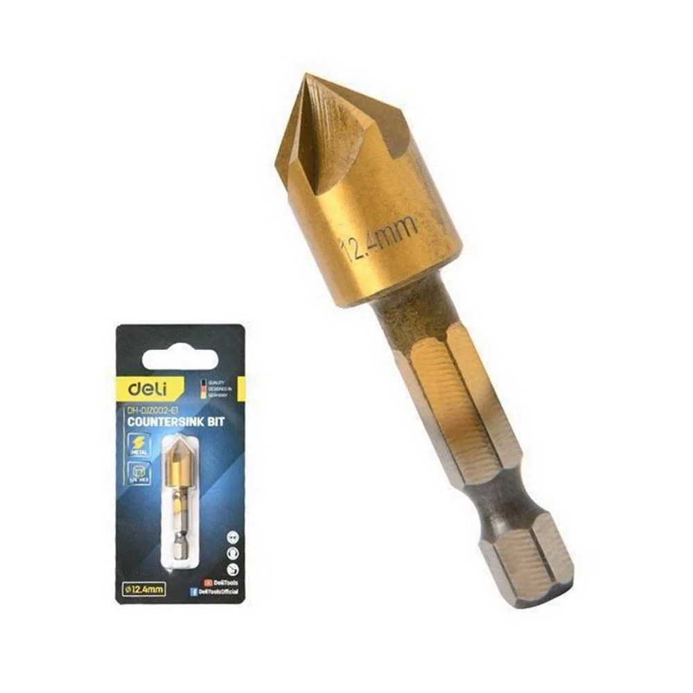 Зенковка конусная под М6 по металлу/дереву/пластику Deli DH-DJZ002-E1 12,4мм, сталь HSS, угол заточки 90град., шестигранный хвостовик