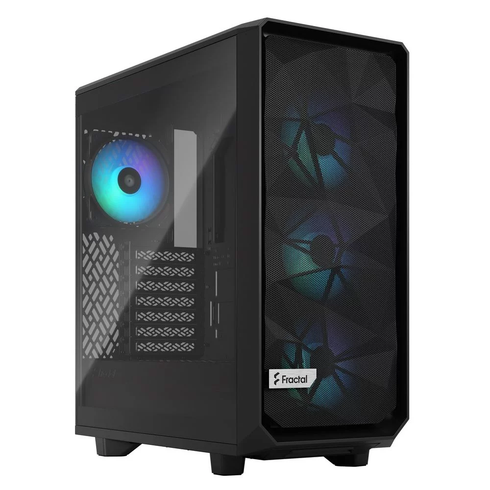 Корпус ПК без блока питания/ Case Fractal Design Meshify 2 Compact RGB TG Light Tint, Midi-Tower, 4x120mm RGB, 2xUSB-A 3.2 + 1xUSB 3.2 Type-C ATX, mATX, mITX Black (FD-C-MES2C-06)