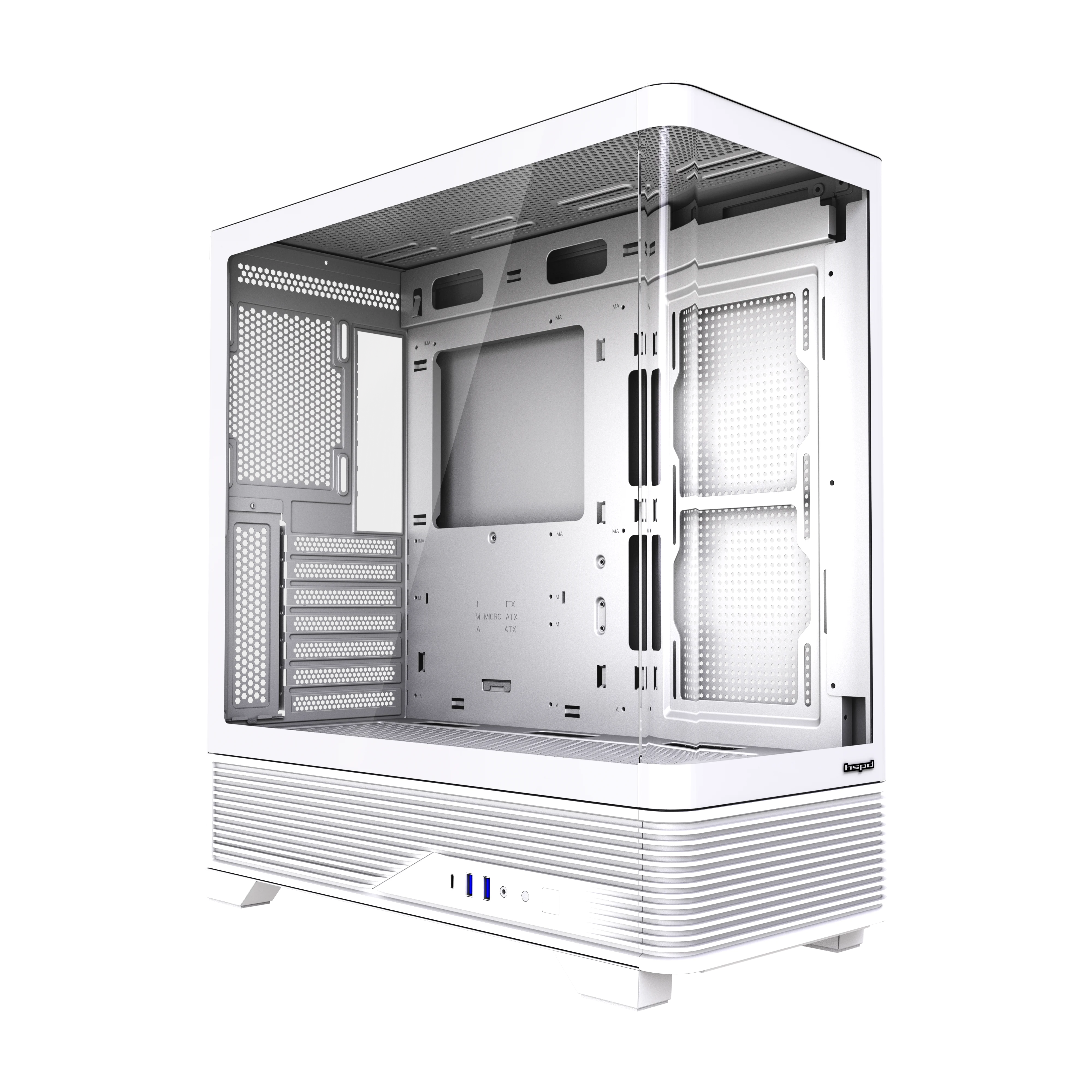 Корпус без блока питания/ Case HSPD F560, Mid Tower, White, TG, 0.6 SPCC, no fans ATX, mATX, mITX 165/ 410/ 180mm 2x2.5", 7xPCI 2xUSB-A 3.0, 1xUSB-C 445x210x475mm (F560-TGWH)