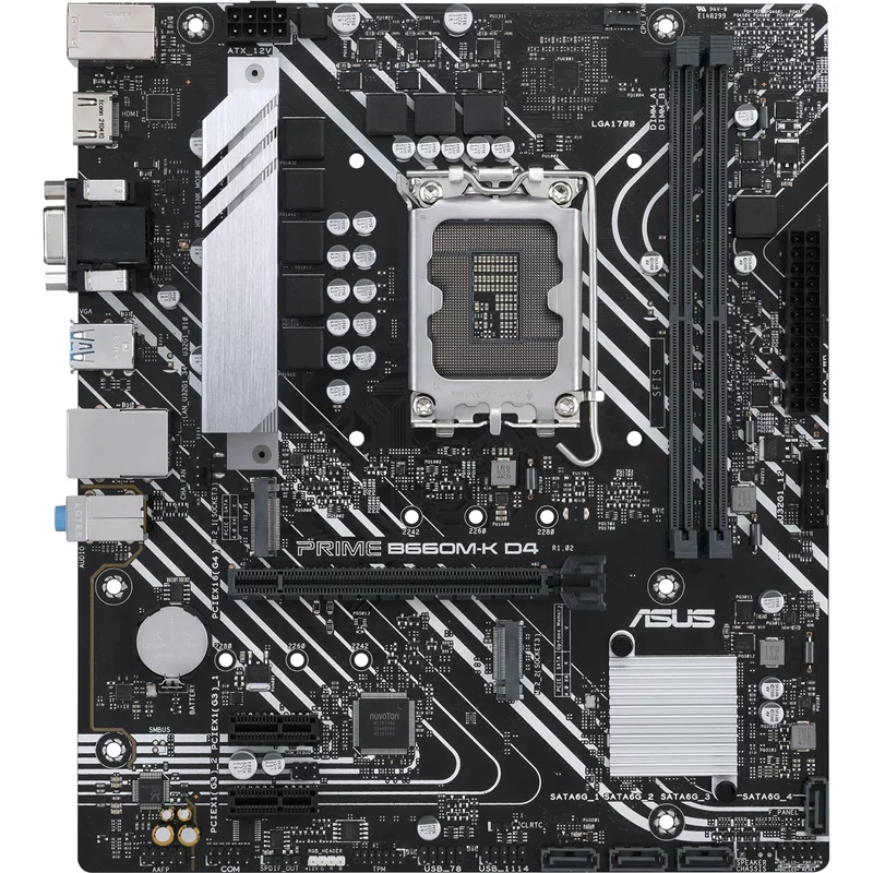 Материнская плата ASUS PRIME B660M-K D4 LGA 1700, Intel B660, 2xDDR4-3200 МГц, 1xPCI-Ex16, 2xM.2, Micro-ATX (90MB1950-M0EAY0)