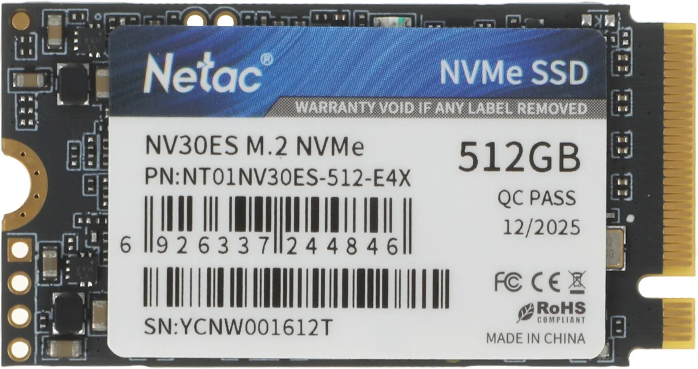 SSD накопитель Netac SSD NV30ES 512GB PCIe 3 x4 M.2 2242 NVMe 3D NAND, R/ W up to 3300/ 2800MB/ s, 3y wty, (replaced NT01N930ES-512G-E2X) (NT01NV30ES-512-E4X)
