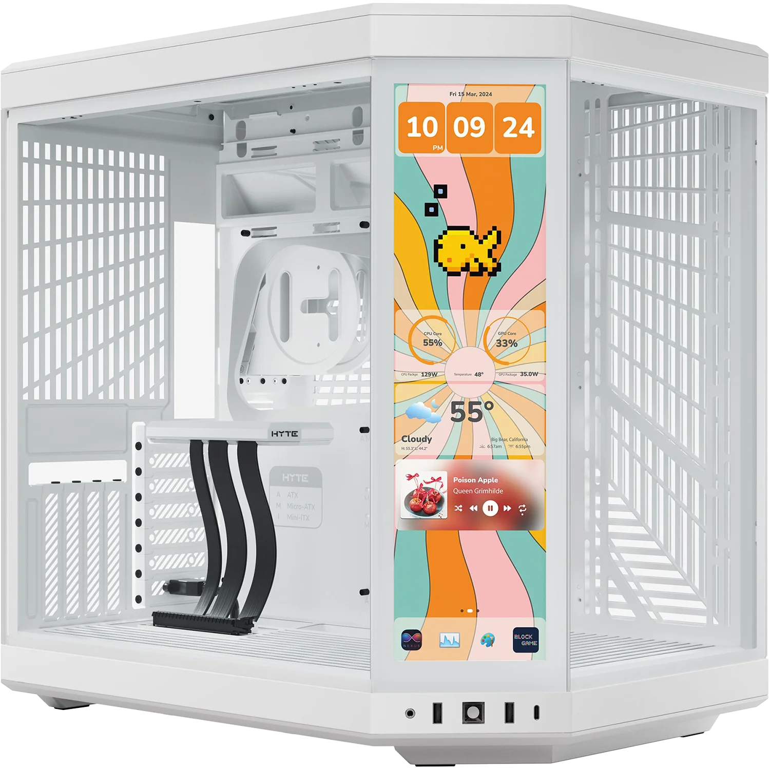 Корпус без блока питания/ Case HYTE Y70 Touch Infinite, Midi-Tower, TG, LCD, no fans, 2xUSB-A 3.2, 1xUSB Type-C, E-ATX, ATX, mATX, mITX White Snow (CS-HYTE-Y70TTI-WW)