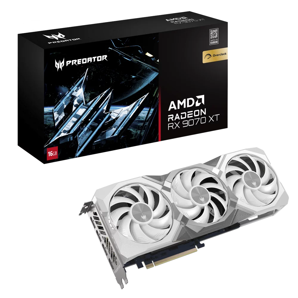 Видеокарта Acer RX9070XT PREDATOR BIFROST WHITE OC 16GB GDDR6 256bit 3xDP HDMI 3FAN RTL (DP.Z4FWW.P02)