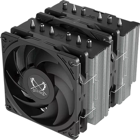 Кулер для процессора/ CPU Cooler Scythe Magoroku (280W, 4-pin PWM, 155mm, Al/ Cu, 6x6mm, 2x120mm, 60.29CFM, 26.88dBA, 2000RPM, S: 1851/ 1700/ 1200/ 115X, AM5/ AM4, silver, black) (SCMR-1000)
