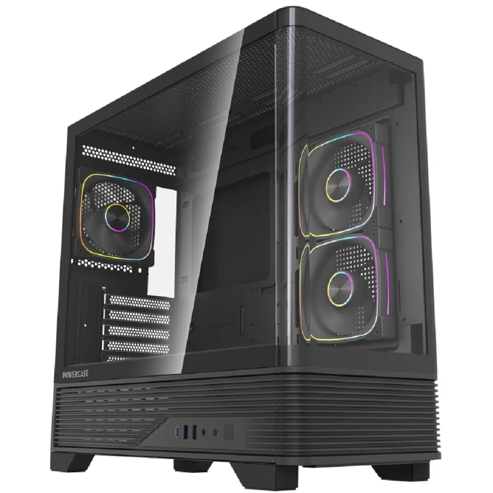 Powercase Корпус Vision Micro M6B, Curved Glass, Type-C, 3x 120mm ARGB PWM Fan, чёрный, mATX (CVMM6B-A3)