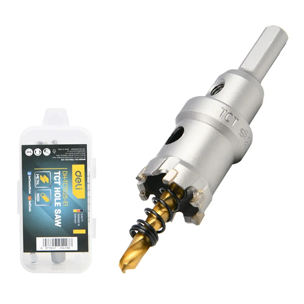 Коронка по металлу твердосплавная с центрирующим сверлом Deli DH-TCT025-E1 диаметр 25мм, шестигранный хвостовик