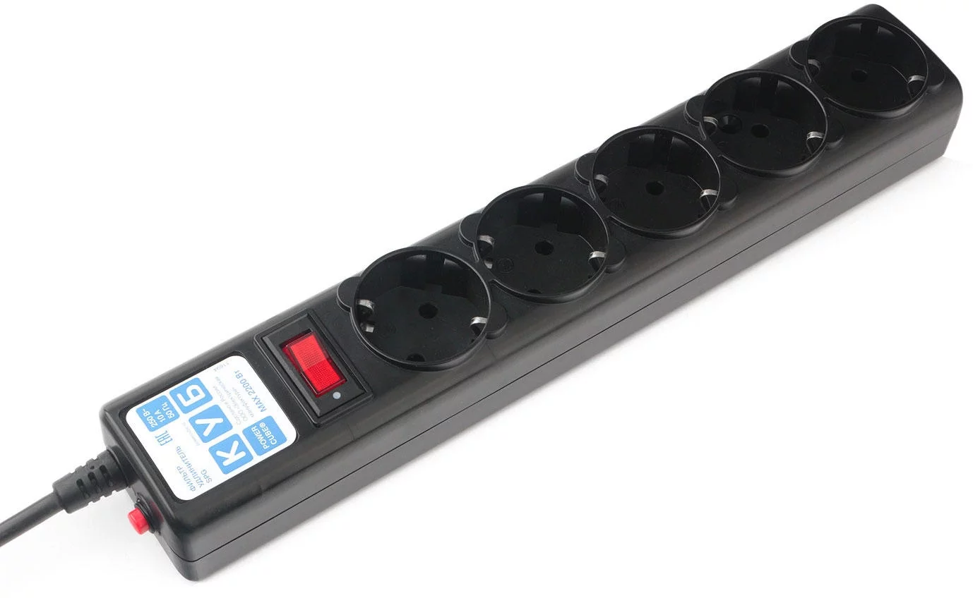 Фильтр-удлинитель Power Cube 1.9м 5 розеток (черный графит) 10А/2,2кВт/ Surge protector Power Cube 1.9 m 5 outlets (Black graffite) 10A / 2.2kW (SPG5-C2)
