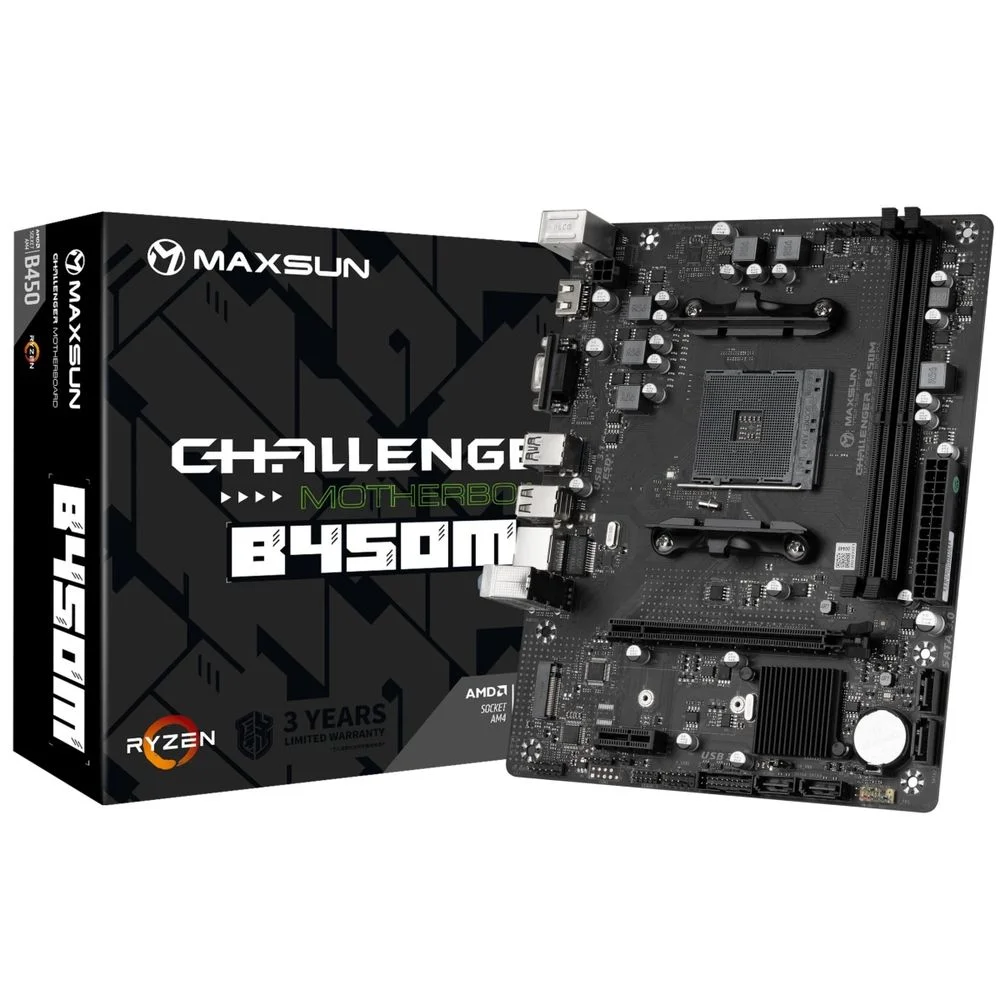 Материнская плата Maxsun MS-Challenger B450M AM4, B450, 2xDDR4, 1*PCIEx16, 1*PCIEx1, 1*M.2, 4*USB3.2Gen1, 4*USB2.0, 4*SATA3.0, 1G, VGA, HDMI, M-ATX, RTL (6940709669747)