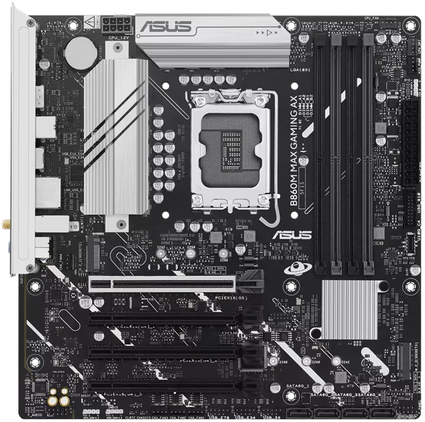 Материнская плата ASUS B860M MAX GAMING AX, LGA1851, B860, 4*DDR5, 4*SATA, 3*M.2, 4*USB 3.2, 4*USB 2.0, Type-C, 2*PCIx16, DP, mATX; 90MB1JZ0-M0EAY0
