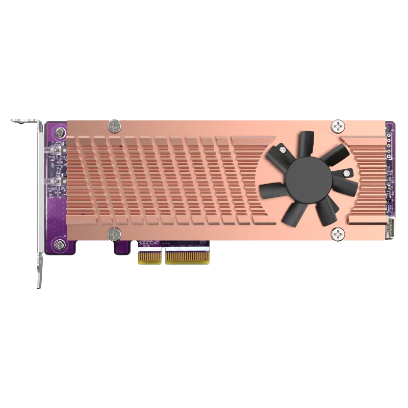 QNAP QM2-2P-244A 2 x M.2 22110 or 2280 PCIe (Gen2 x 4) NVMe SSD slots expansion card, Low-profile bracket pre-loaded, Low-profile flat and Full-height are bundled (shorter version to support TVS-x82/TS-x77 PCIe slot 2 & slot 3)
