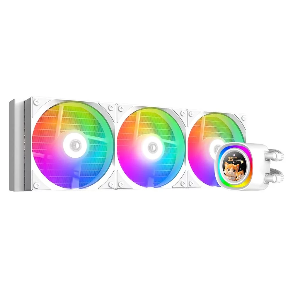 СЖО для процессора ID-COOLING FX360 LCD WHITE (Soc 2066/2011/1851/1700/1200/115X/AM5/AM4, 3x120mm fan, 1800rpm, 35.2 дБ, 350W, PWM 4-pin, Al+Cu)