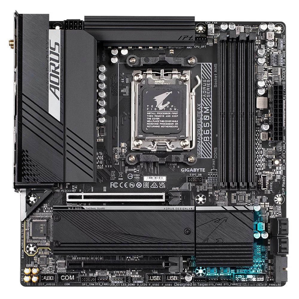 Материнская плата Gigabyte OEM B650M AORUS ELITE AX, Socket AM5, AMD B650, 4xDDR5-5200, HDMI+DP,2xPCI-Ex16,4xSATA3(RAID 0/ 1/ 10) 2xM.2, 8 Ch Audio, 2.5GLan, WiFi, (4+4)xUSB2.0, (7+2)xUSB3.2, (1+1)xUSB3.2 Typ (B650M AORUS ELITE AX||OEM)