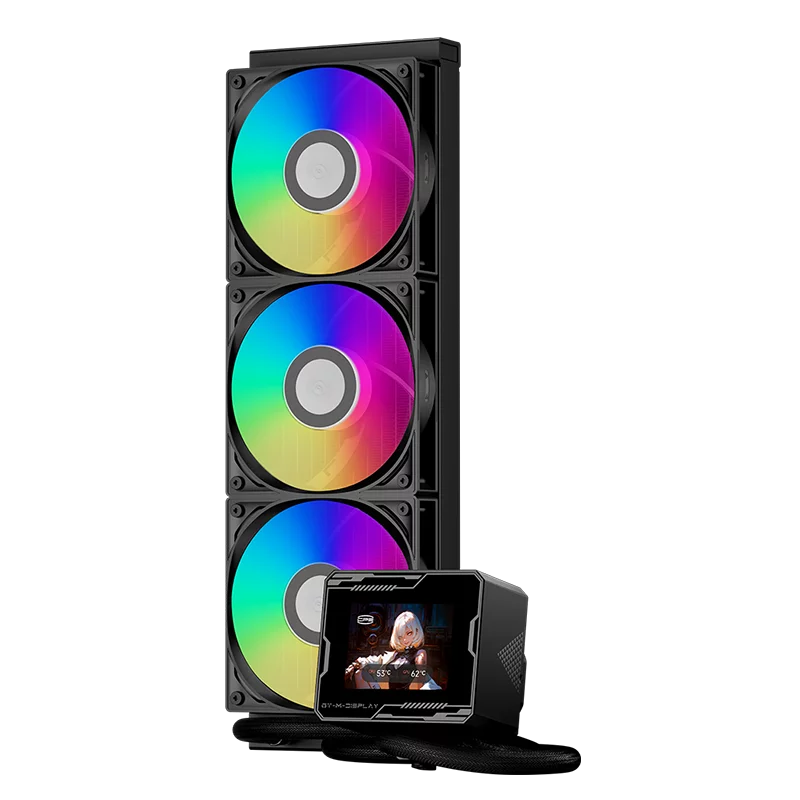 Система охлаждения/ Water Cooling System PCCooler GT360M ARGB Display BK (300W, 360mm, LED temp., Black, ARGB/ Fans: 3x120mm, 75.8CFM, 33.7dBA, 2200RPM/ Pump height 85mm, 15dBA, 2600RPM, Rad thickness