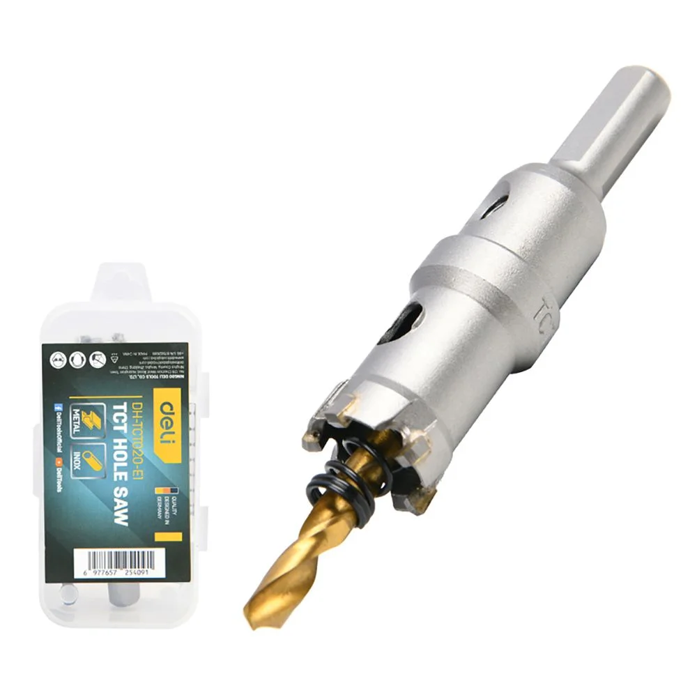 Коронка по металлу твердосплавная с центрирующим сверлом Deli DH-TCT020-E1 диаметр 20мм, шестигранный хвостовик