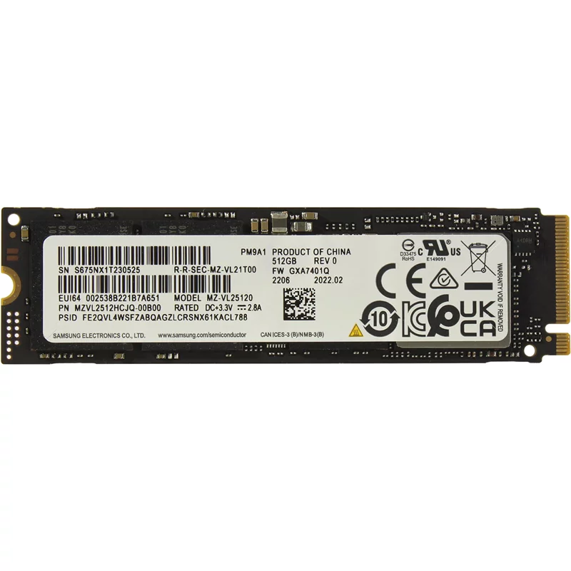 Твердотельный накопитель/ Samsung SSD PM9A1, 512GB, M.2(22x80mm), NVMe, PCIe 4.0 x4, R/ W 6900/ 5000MB/ s, IOPs 800 000/ 800 000 (12 мес.) (MZVL2512HCJQ-00B00)