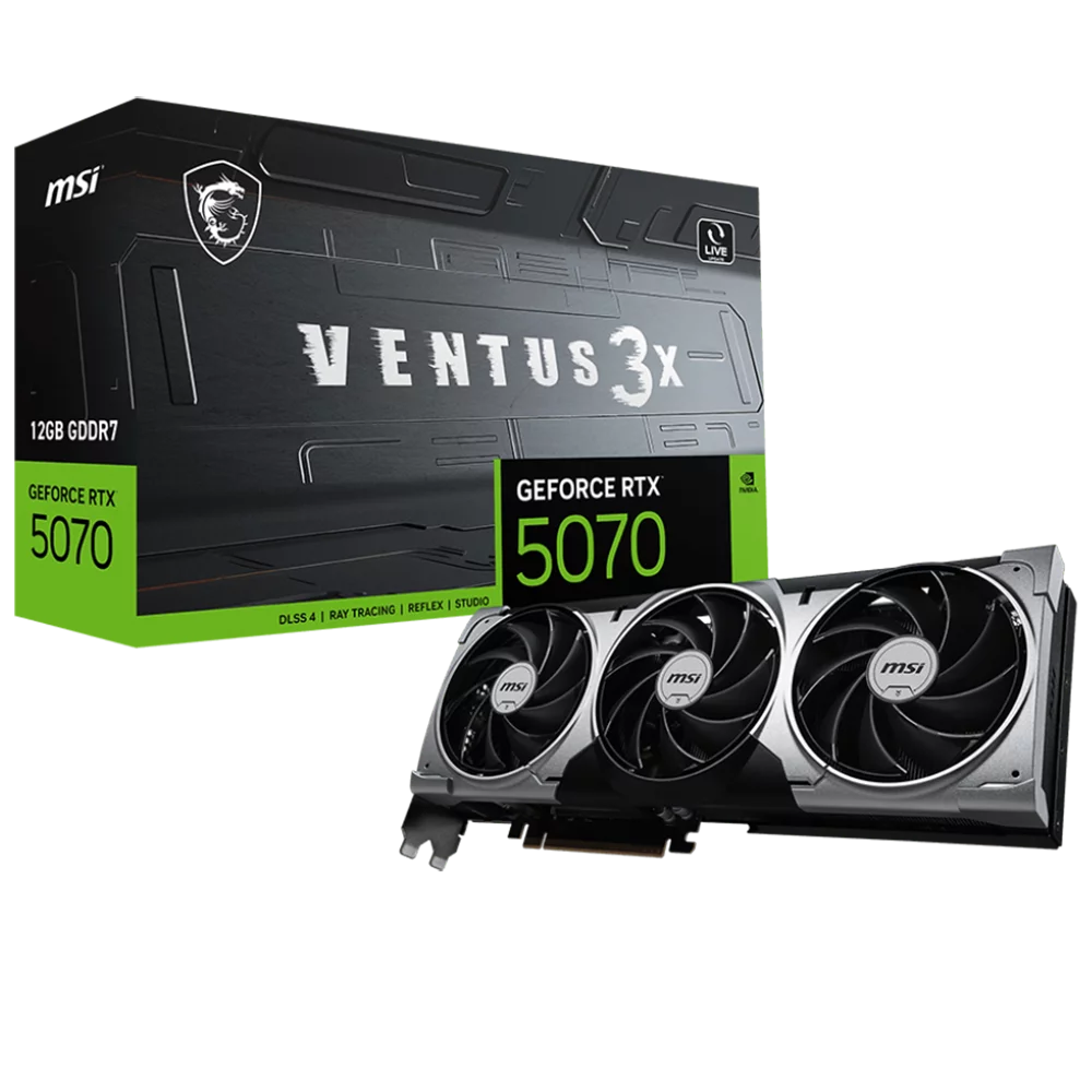 Видеокарта MSI PCI-E 5.0 RTX 5070 12G VENTUS 3X NVIDIA GeForce RTX 5070 12Gb 192bit GDDR7 2512/28000 HDMIx1 DPx3 HDCP Ret