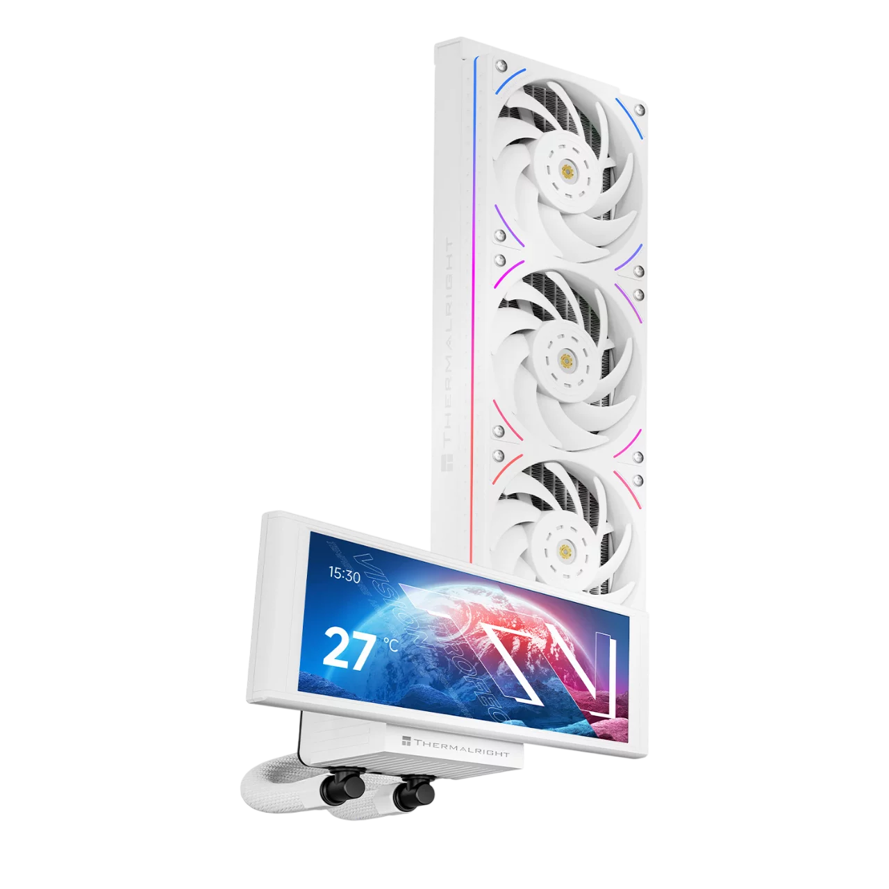 Водяное охлаждение для процессора/ Water Cooling System Thermalright Trofeo Vision 360 (360mm, LED, White, ARGB/ Fans: 3x120mm, 69CFM, 27dBA, 2150RPM/ Pump height 102mm, 6400RPM, Rad thickness 27mm/ S (T-VISION-WH-360-ARGB)