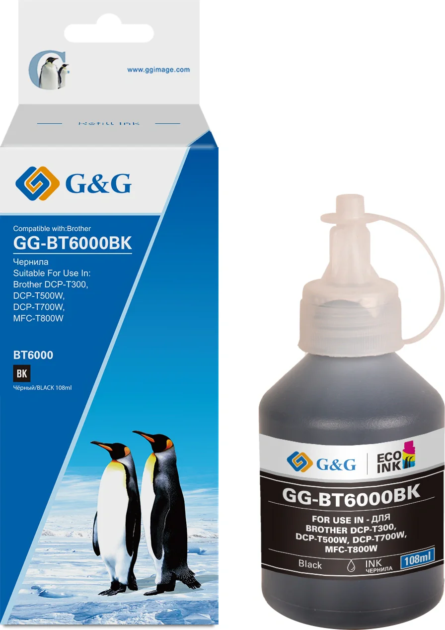 Чернила G&G GG-BT6000BK черный108мл для Brother HL-1110/ 1112A/ 1210/ 1212;DCP-1510/ 1512/ 1