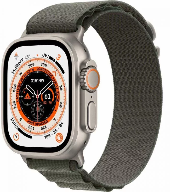 Смарт-часы Apple Watch Ultra A2622 49мм OLED корп.титан Alpine loop рем.зеленый разм.брасл.:M (MQEW3LL/A)