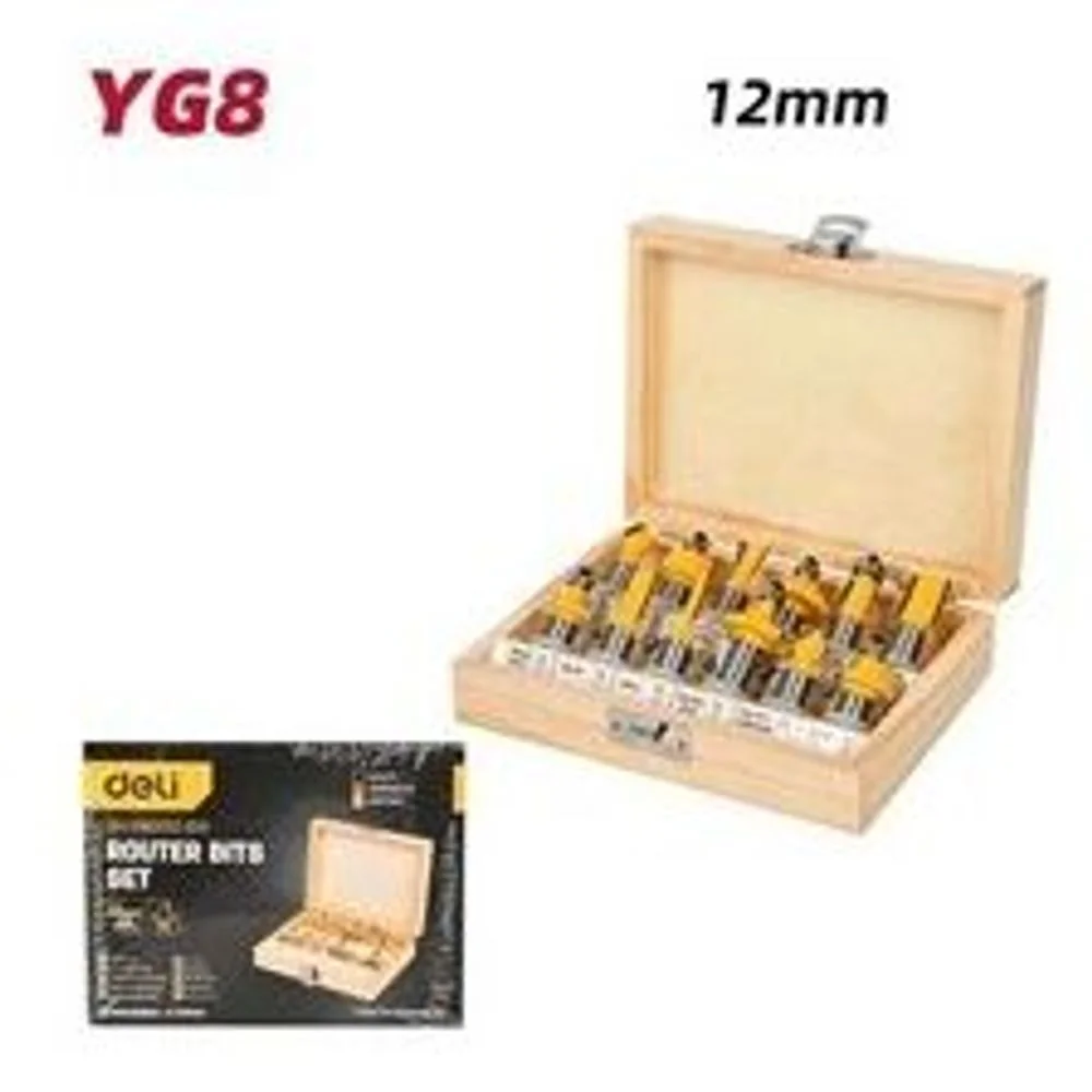 Набор фрез по дереву 12 шт Deli DH-MXD012-EH1 хвостовик 12мм, деревянный кейс