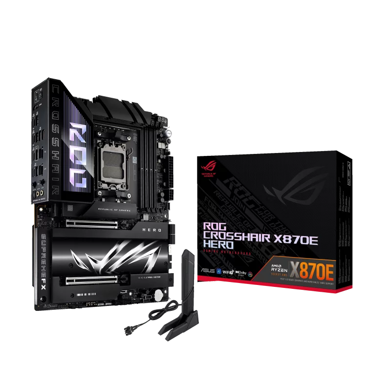 Материнская плата ASUS ROG CROSSHAIR X870E HERO, AM5, X870, 4*DDR5, 4*SATA, 5*M.2, 6*USB 3.2, 2*Type-C, 2*USB4, 6*PCIx16, HDMI, ATX (90MB1IE0-M0EAY0)