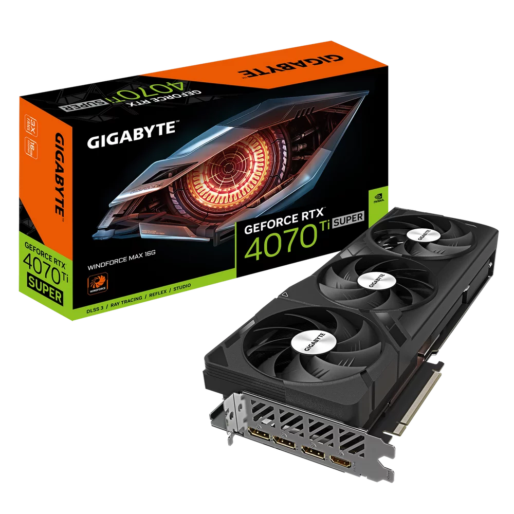 Видеокарта Gigabyte RTX4070Ti SUPER WINDFORCE MAX 16GB GDDR6X 256bit 3xDP HDMI 3FAN RTL (GV-N407TSWF3MAX-16GD)