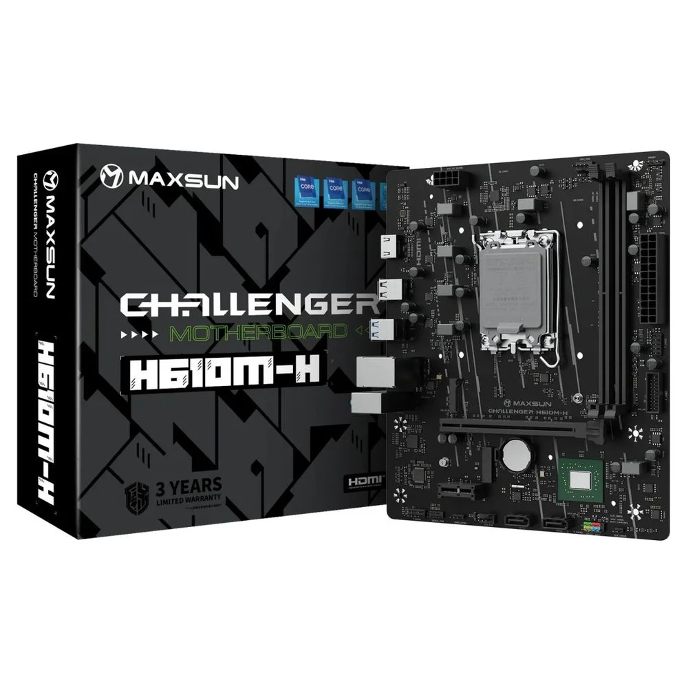 Материнская плата Maxsun MS-Challenger H610M-H V1 H610, LGA1700, 2*DDR4, 1*PCIEx16, 1*PCIEx1, 1*M.2, 4*USB3.2Gen1, 6*USB2.0, 2*SATA3.0, 1G, HDMI, M-ATX, RTL (6940709663417)