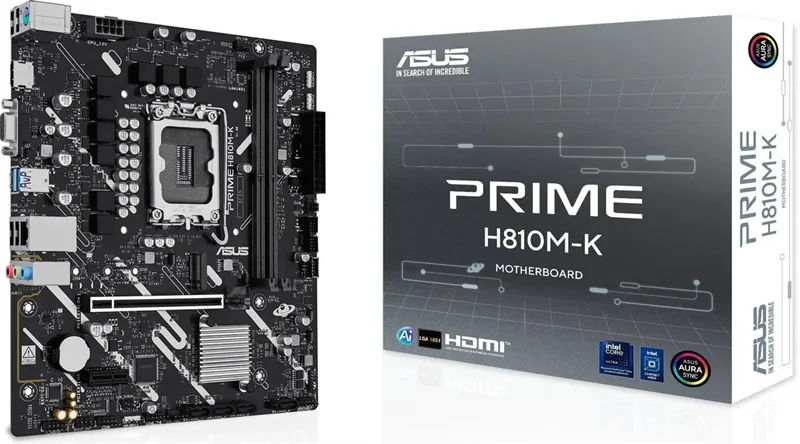 Материнская плата ASUS PRIME H810M-K, LGA1851, H810, 2*DDR5, 4*SATA, 1*M.2, 2*USB 3.2, 4*USB 2.0, 1*PCIx16, 1*PCIx1, HDMI+VGA, mATX; 90MB1N10-M0EAY0