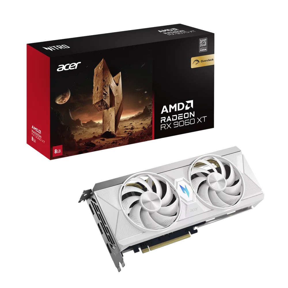 Видеокарта Acer RX9060XT NITRO WHITE OC 8GB GDDR6 128bit 2xDP HDMI 2FAN RTL (DP.Z4UWW.P02)