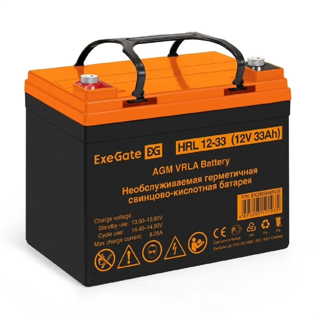 Exegate EX285664RUS Аккумуляторная батарея ExeGate HRL 12-33 (12V 33Ah, под болт М6)