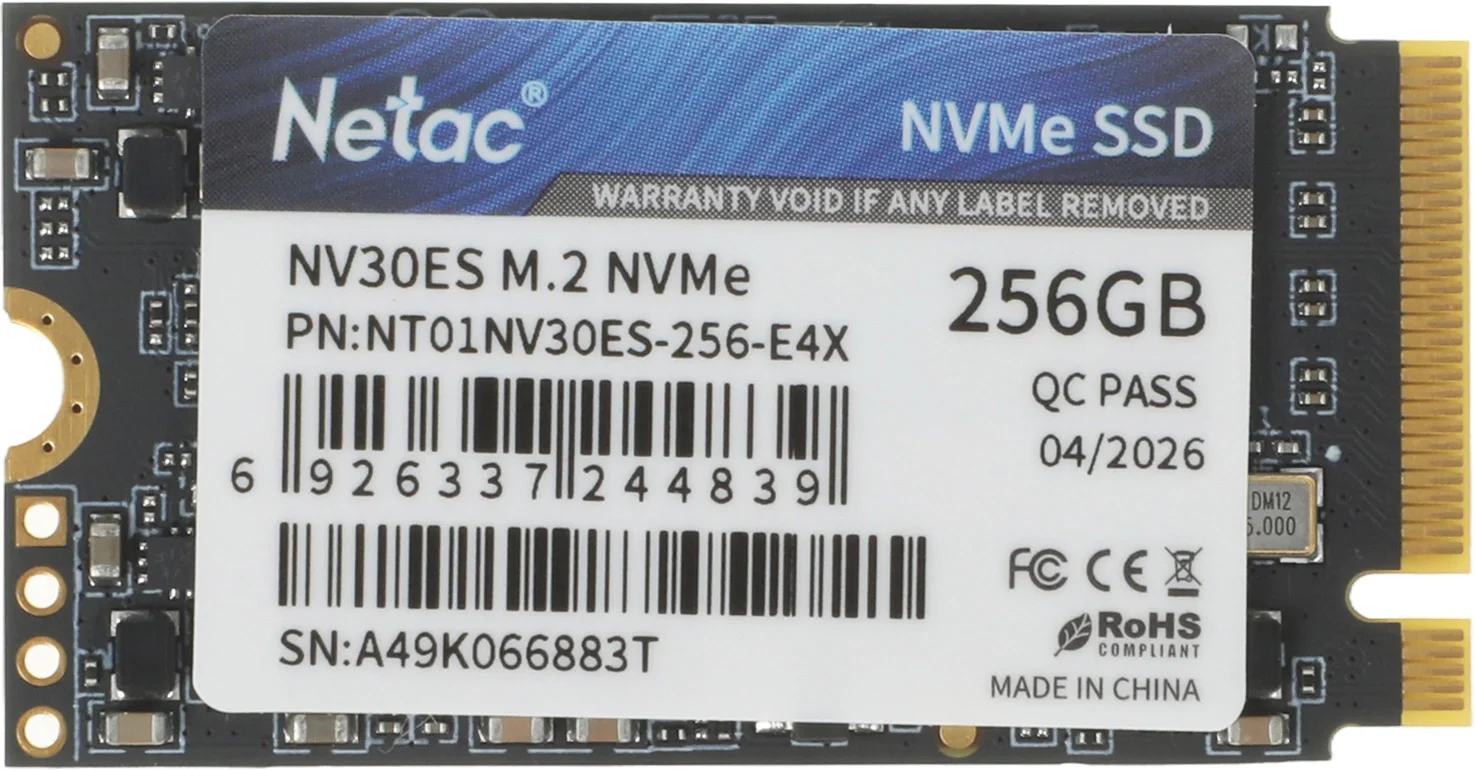 SSD накопитель Netac SSD NV30ES 256GB PCIe 3 x4 M.2 2242 NVMe 3D NAND, R/ W up to 3300/ 2800MB/ s, 3y wty, (replaced NT01N930ES-256G-E2X) (NT01NV30ES-256-E4X)